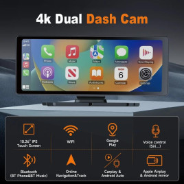 Universalus CarPlay ir Android Auto monitorius automobiliui Powermax su atbulinės eigos kamera