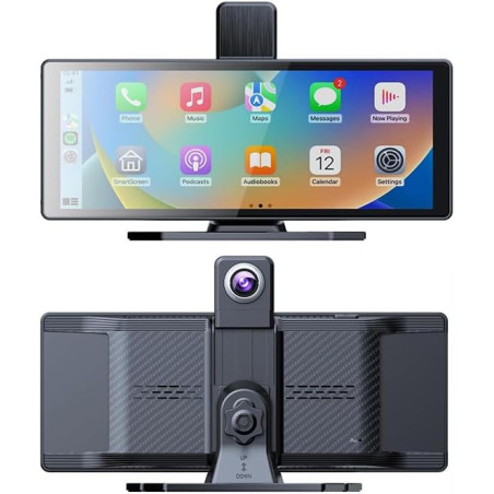 Universalus CarPlay ir Android Auto monitorius automobiliui Powermax su atbulinės eigos kamera