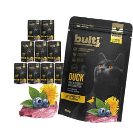Влажный кошачий корм BULTI Superfood в форме утки с черникой и одуванчиками, 10 шт.  100г
