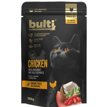 Šlapias kačių ėdalas BULTI Superfood su vištiena, kokosu ir goji uoga 100g
