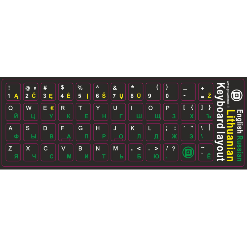 Uzlīmes tastatūrai Powermax LT+RU+ENG, melnas