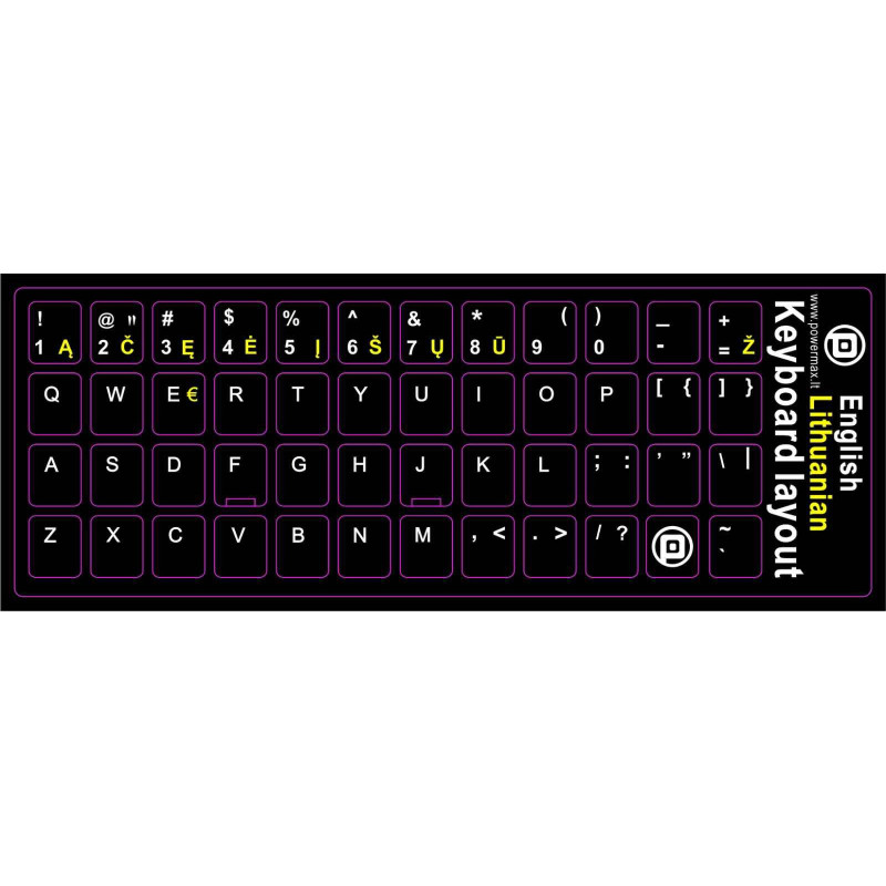 Klaviatūros lipdukai Powermax LT+ENG, juodi