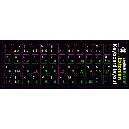 Klaviatūros lipdukai Powermax EE+ENG+RUS, juodi