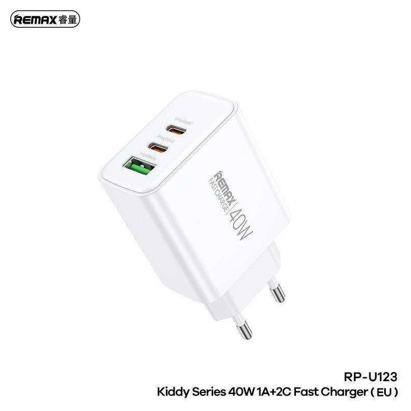 Tālruņa lādētājs Remax RP-U123 40W USB + USBC + USBC Tālruņa lādētājs Remax RP-U123 40W USB + USBC + USBC