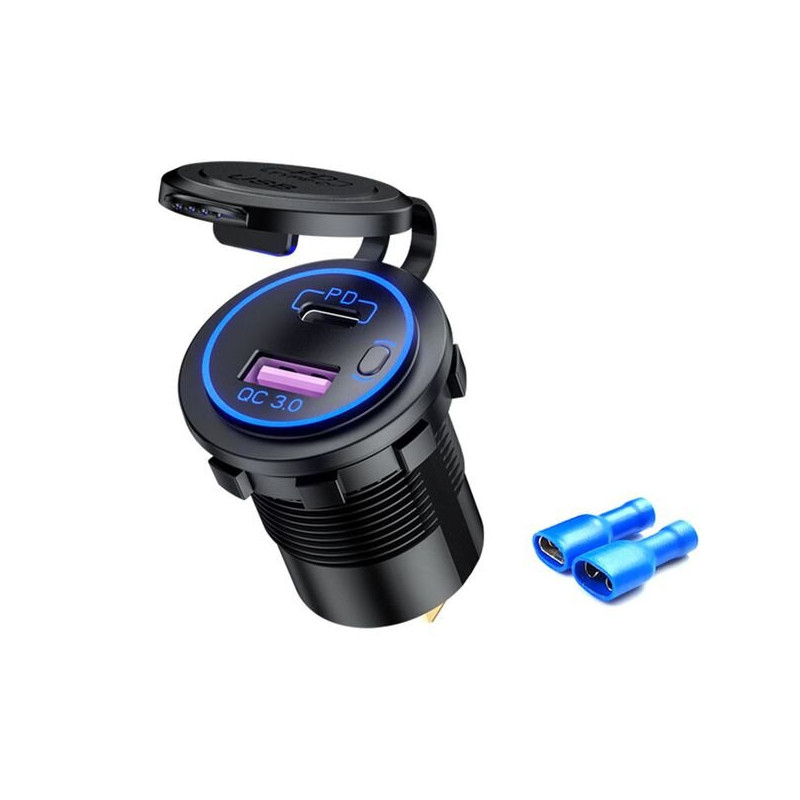 Mountable car charger Powermax DS2032 12-24V USBC USB On/OFF button