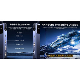 Jungčių stotelė UGREEN CM888 7in1 USB-C į USB3.0, HDMI, USB-C, 100W