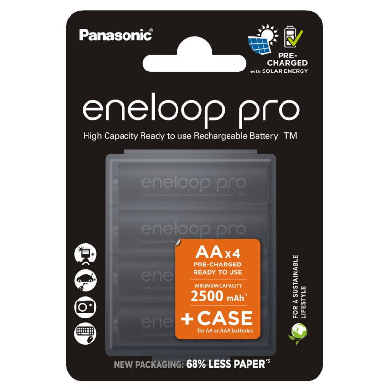 Akumulators Panasonic Eneloop PRO BK-3HCDEC4BE AA 2500mAh + korpuss 4 gab.